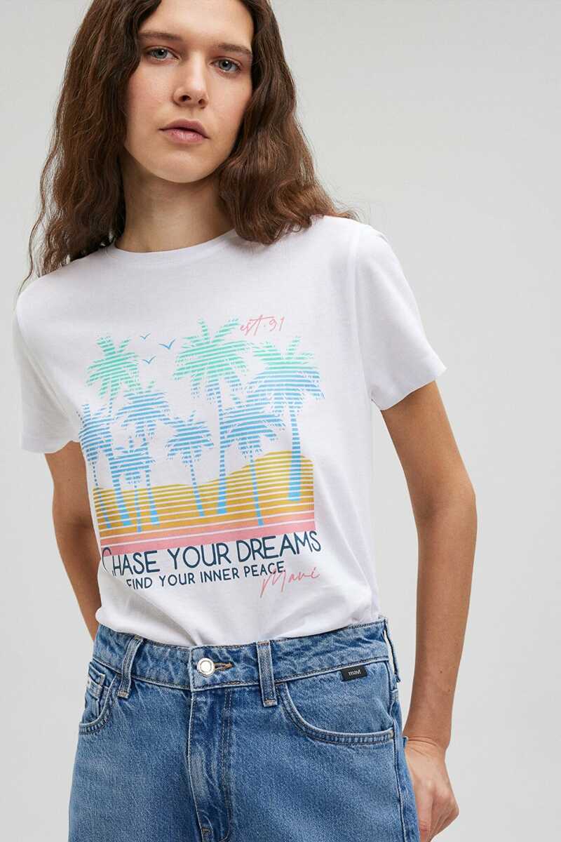 Mavi - Mavi Beach Baskılı Beyaz Kadın Tişört 1612409-620